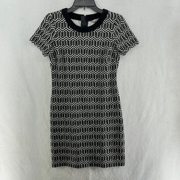 Banana Republic Sheath Dress Women's Sz 2 Black Geometric Round Neck Back Zip - Picture 1 of 10